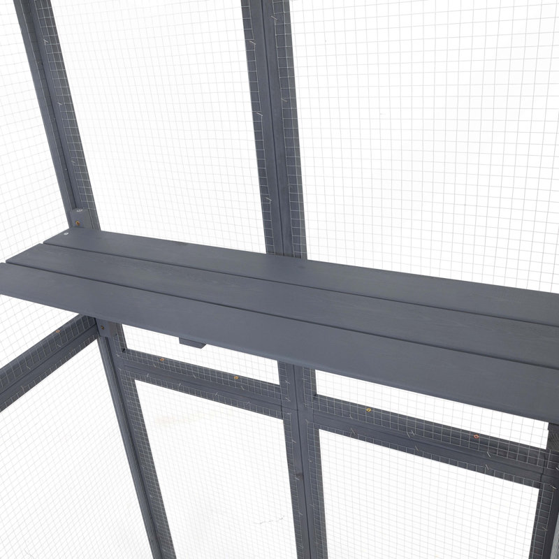 Catio en bois, enclos pour chat extérieur, maisonnette pour chat avec plateformes, planche de soleil, hamac, porte, cage de chaton, gris