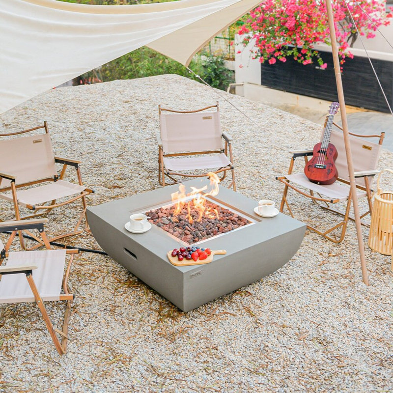 Square Concrete Fire Pit Table, Propane, Grey