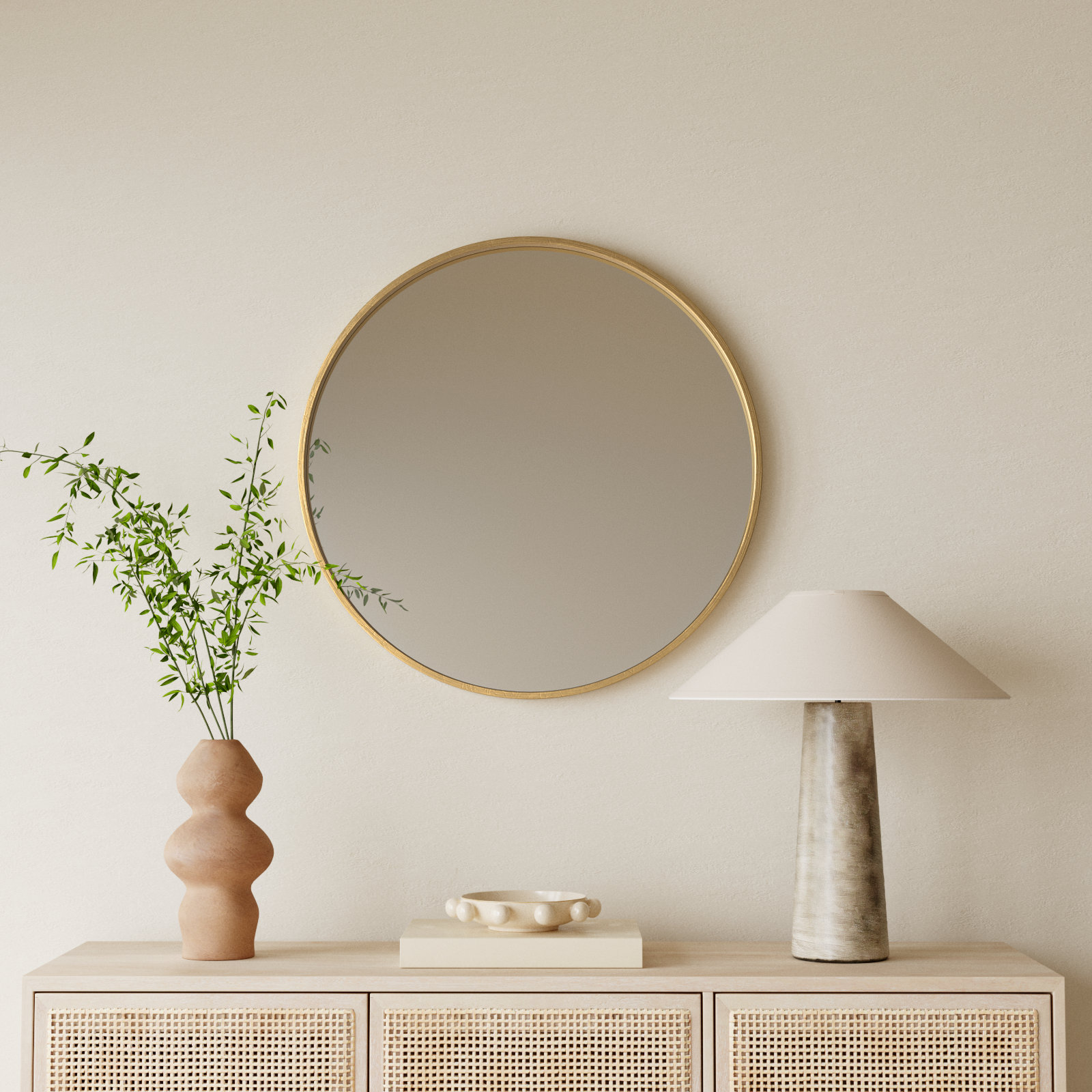 Arranjeet Modern Round Wall Mirror, Gold, 31.5" x 31.5"