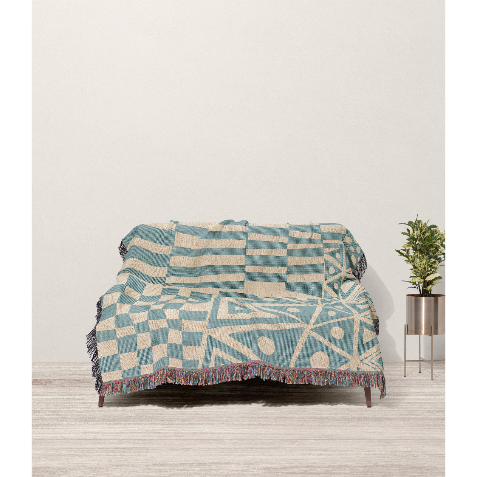 Cocodili Cotton Hand Woven Throw Blanket, 52 x 37" – Throw, Blue/Beige