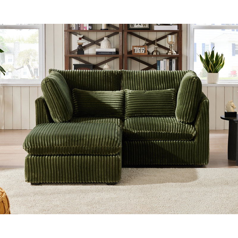 Oversized Modular Sofa, Extra Deep Cloud Corduroy Sectional Couch with Ottoman Chaise, FSC Certified Fluffy Chenille Loveseat L Sofa for Living Room