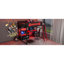 Lit mezzanine double en bois avec bureau, tablettes, lumières DEL, ports USB et panneau perforé, noir et rouge-886600301