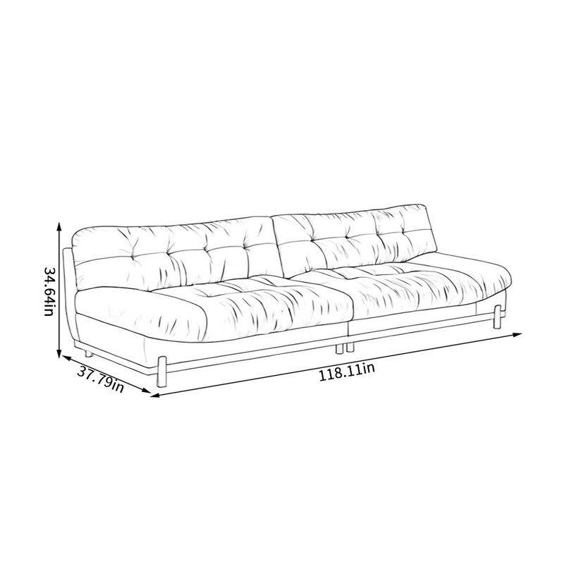 Canapé moderne en flanelle, 5, H 34,64 po x l 118,11 po x P 37,79 po