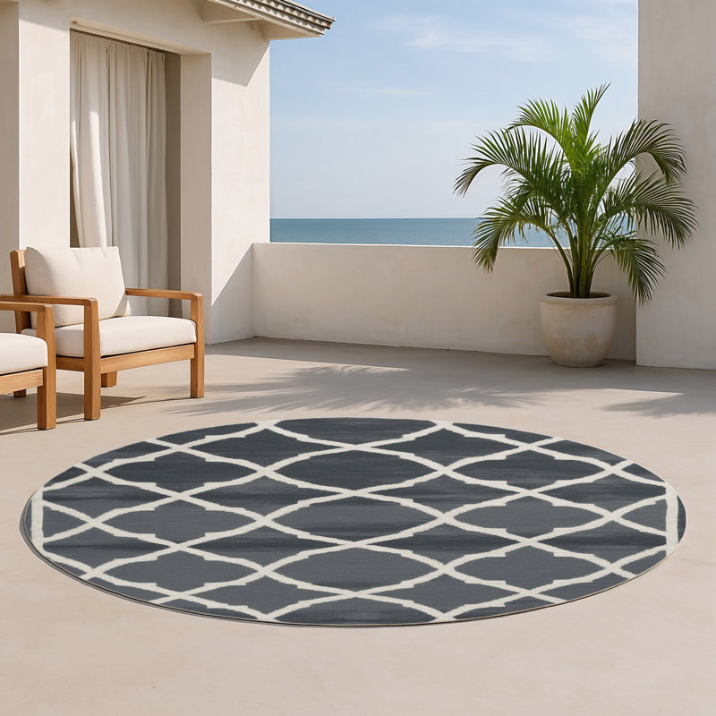 Tapis gris intérieur et extérieur Trellis, Rond 5 pi