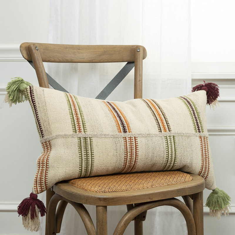 Coussin lombaire crème à rayures Boho Chic
