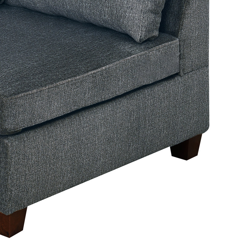 - 5 pièces de couleur grise, revêtement en chenille, cadre en bois gris, chaises couvertes et avec