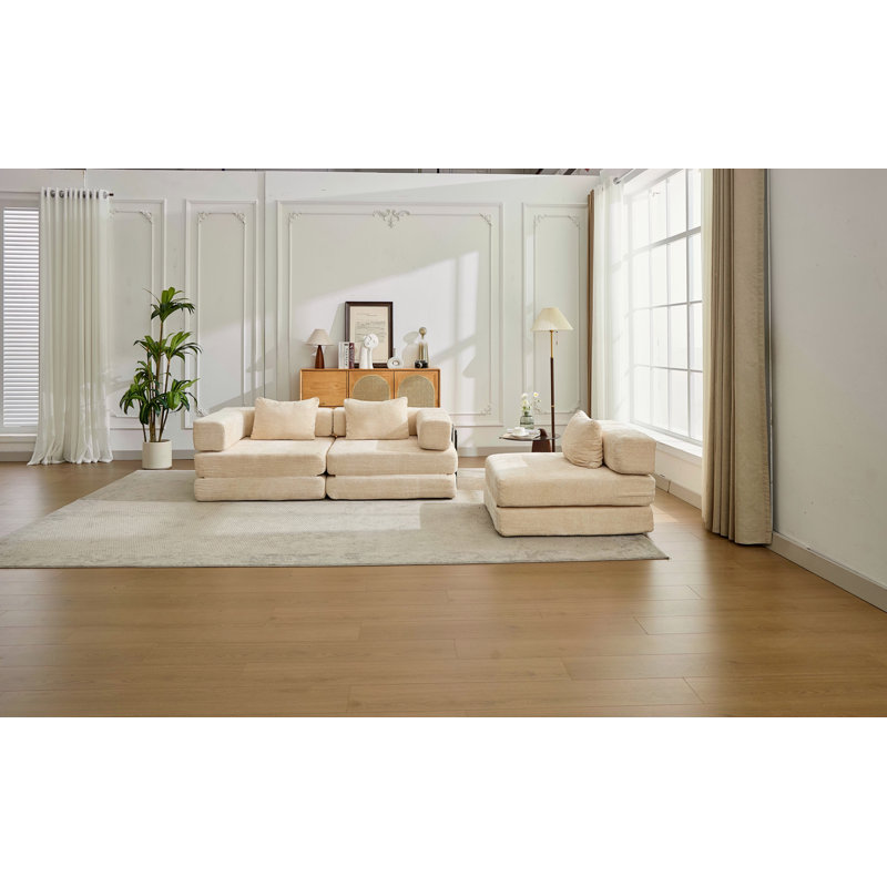 Canapé à compression, canapé-lit convertible au sol avec structure de forme fixe, canapé modulaire désossé, aucun assemblage requis, tissu chenille, pour la chambre du salon
