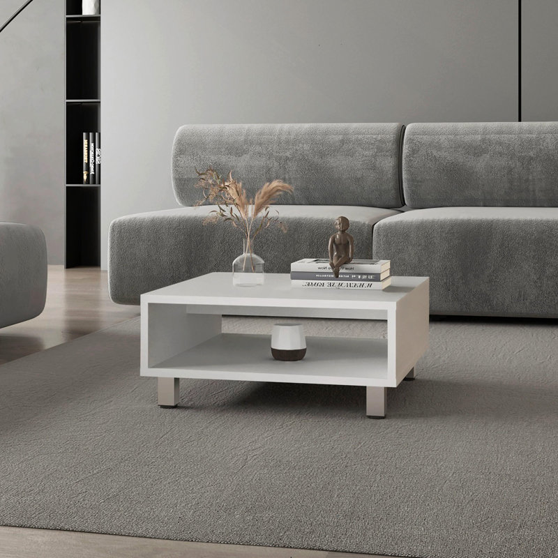 Coffee Table With Open Storage, White