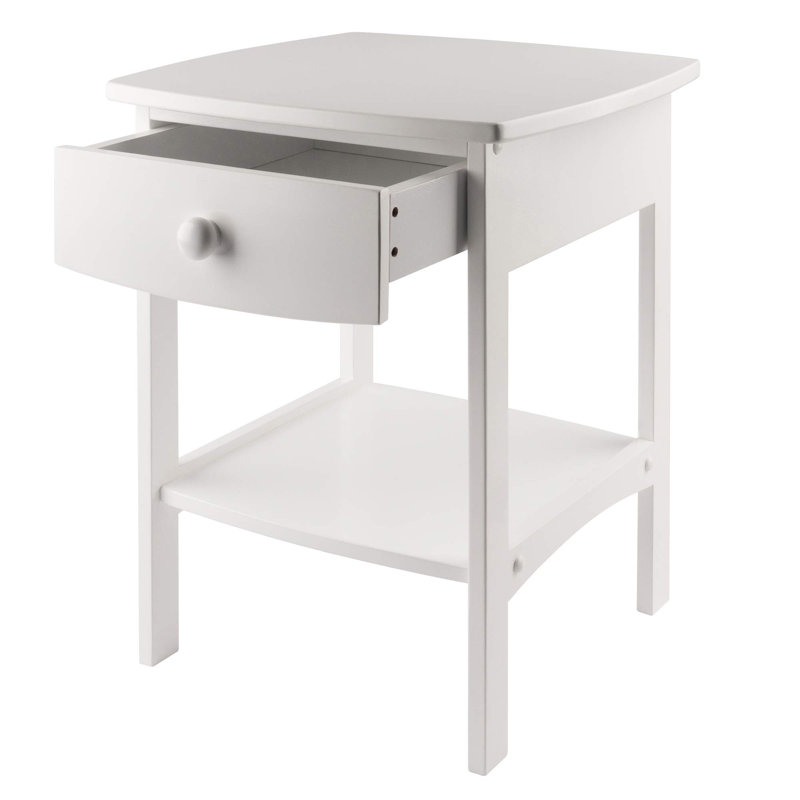 Curved End table/Night Stand with one drawer, White