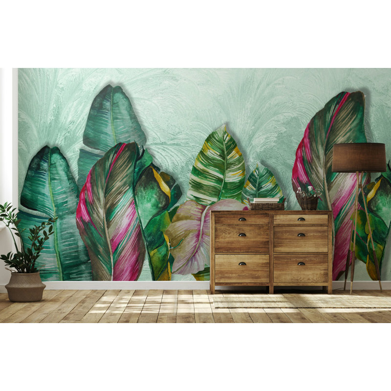 Papier peint tropical à feuilles de bananier tropical, L 100 po x l 150 po