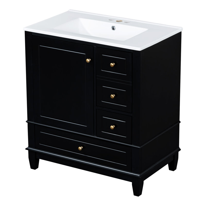 30" Bathroom Vanity With Sink, Noir, noir, noir, noir, Doré