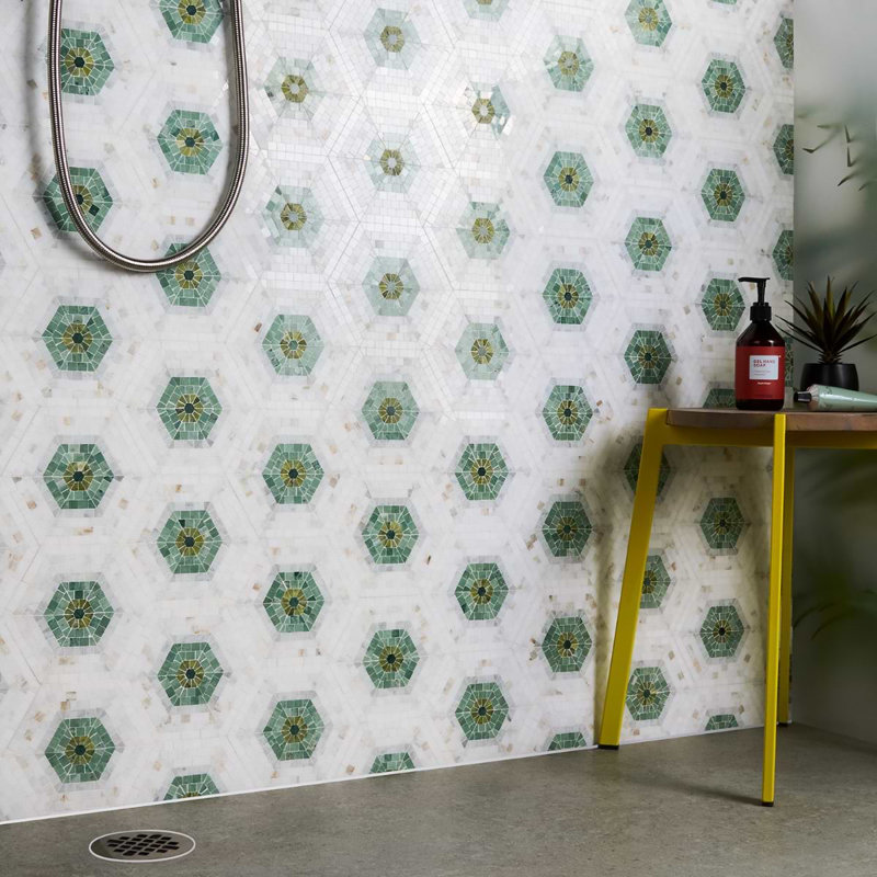 Ako 6" Hexagon Marble Micro Mosaic Tile, Verde Green