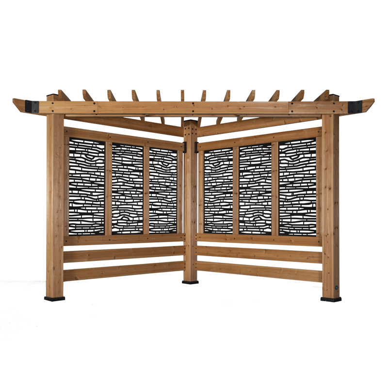 Backyard Discovery Verona 12' x 8' Cedar Wood Outdoor Cabana Corner Pergola with Privacy Panels
