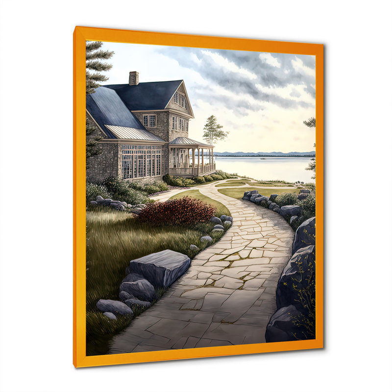 Charmant chalet sur l'eau II - reproduction sur toile, Impression dorée sur toile encadrée, H 32 po x l 16 po x P 1 po