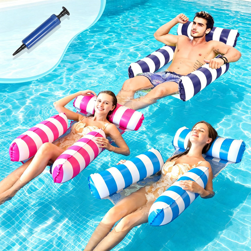 Adult 4-in-1 Inflatable Water Hammock Pool Floats, Multi-use Floating Lounge Chairs for Beach & Summer Holiday