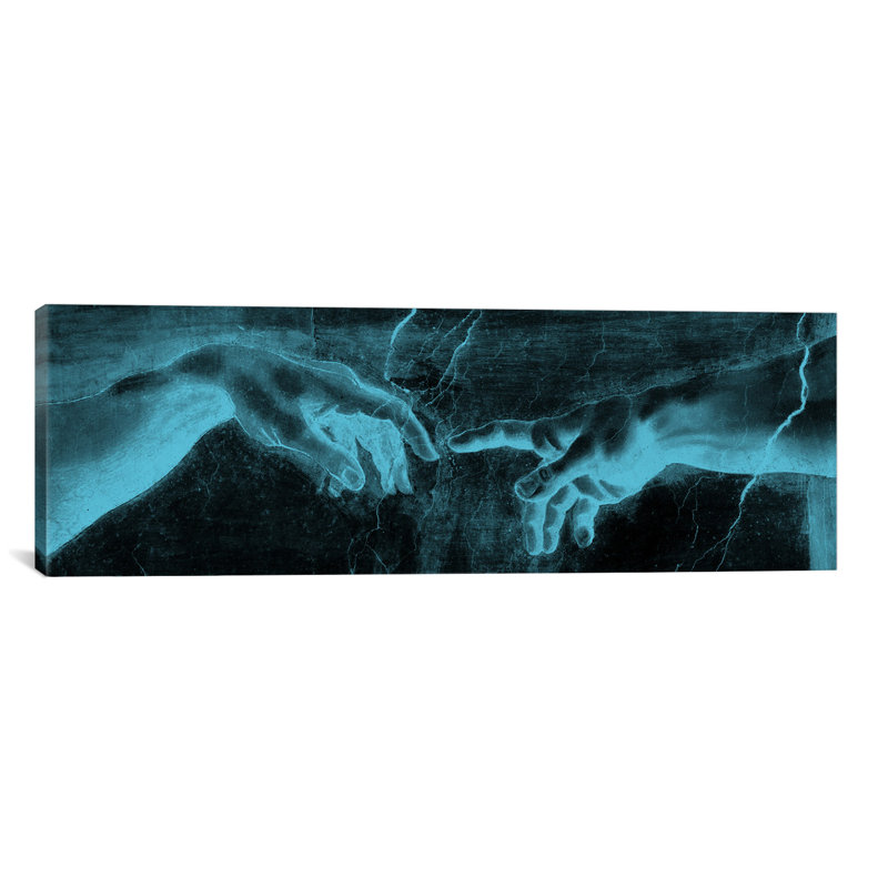 La création d'Adam V par Michel-Ange - Reproduction giclée sur toile panoramique, Noir / blanc / gris / argent