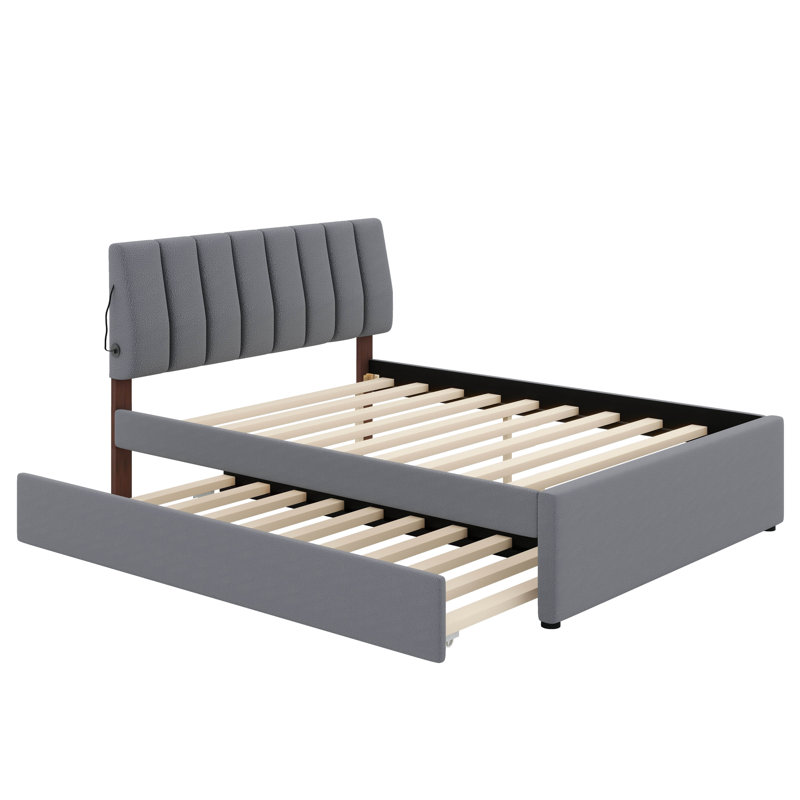 Lit plateforme tapissier Teddy, Gris, Double