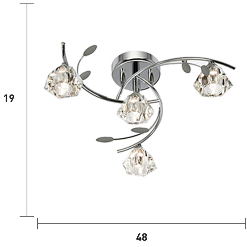 Alan Glass Semi Flush Mount, Chrome