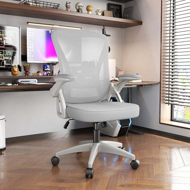 Chaise de bureau ergonomique en filet avec accoudoirs rabattables Norlene, Gris