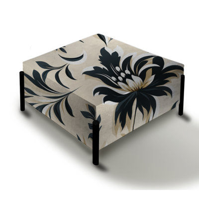 Beige Sleek Damask Harmony I - Damask Large Square Ottoman by Design Art