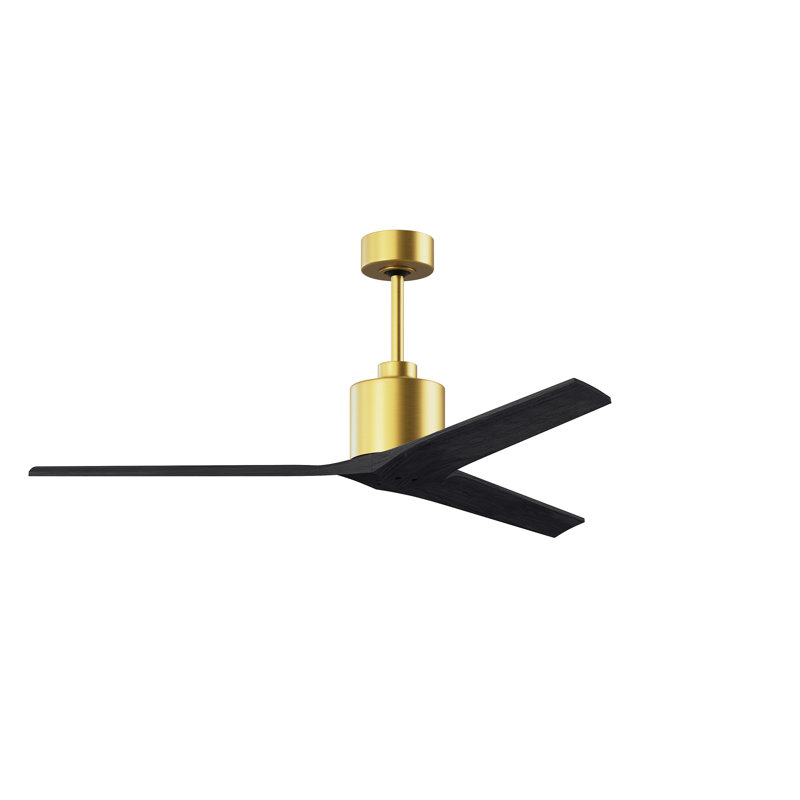 Ventilateur de plafond standard à 3 pales Ertugrul, Laiton brossé, 60", Noir mat