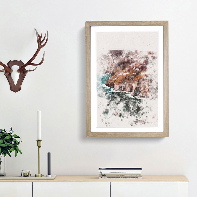Slieve League Mountain in Ireland - Picture Frame Graphic Art Print, 63cm H x 45cm W x 2cm D, Oak Framed