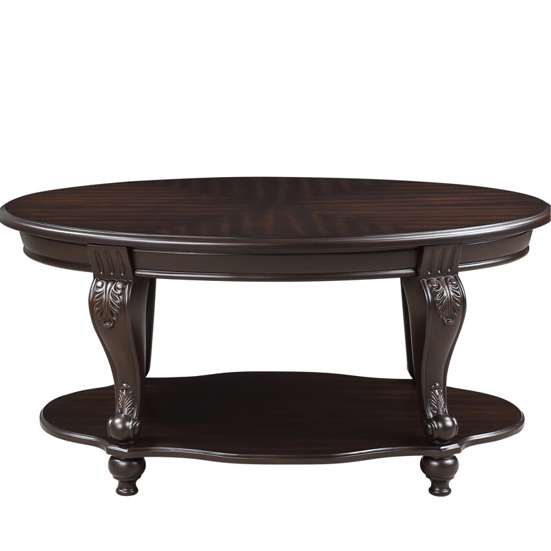 Bureau à café ovale de 42 po pour le salon, 2 tablettes en bois massif, conception classique, processus d'assemblage facile de 42 po, avec tablette ouverte, finition grattée, étapes simples