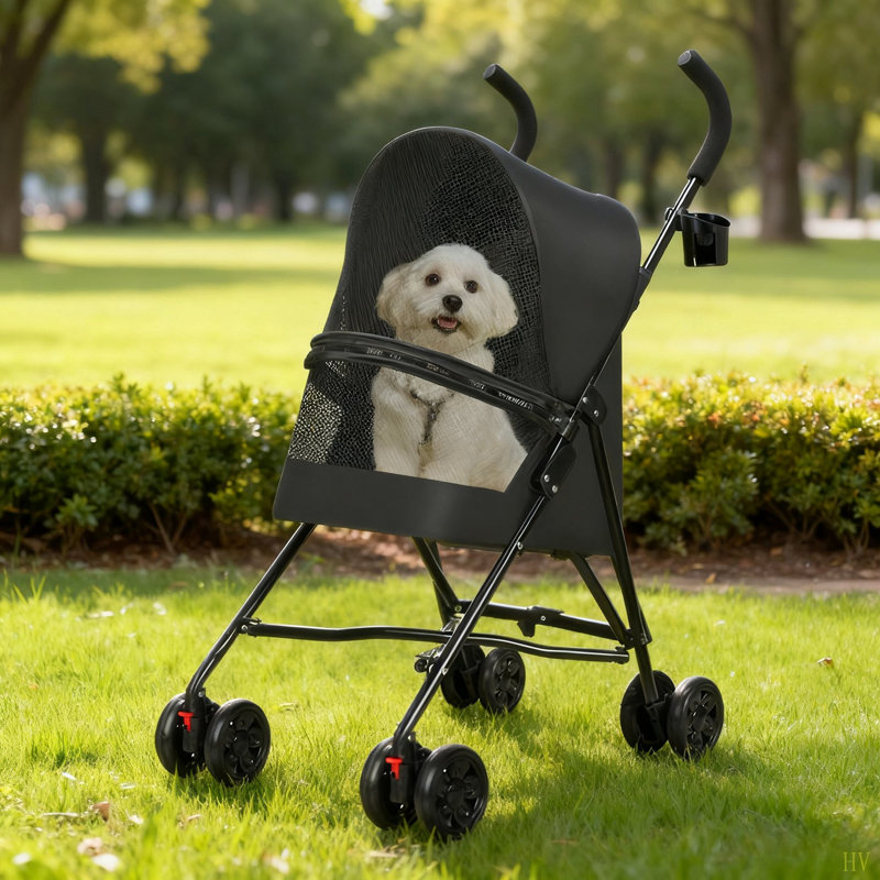 Poussette pour animaux de compagnie pour petits chats avec ventilation en filet, conception pliable légère, porte-gobelet