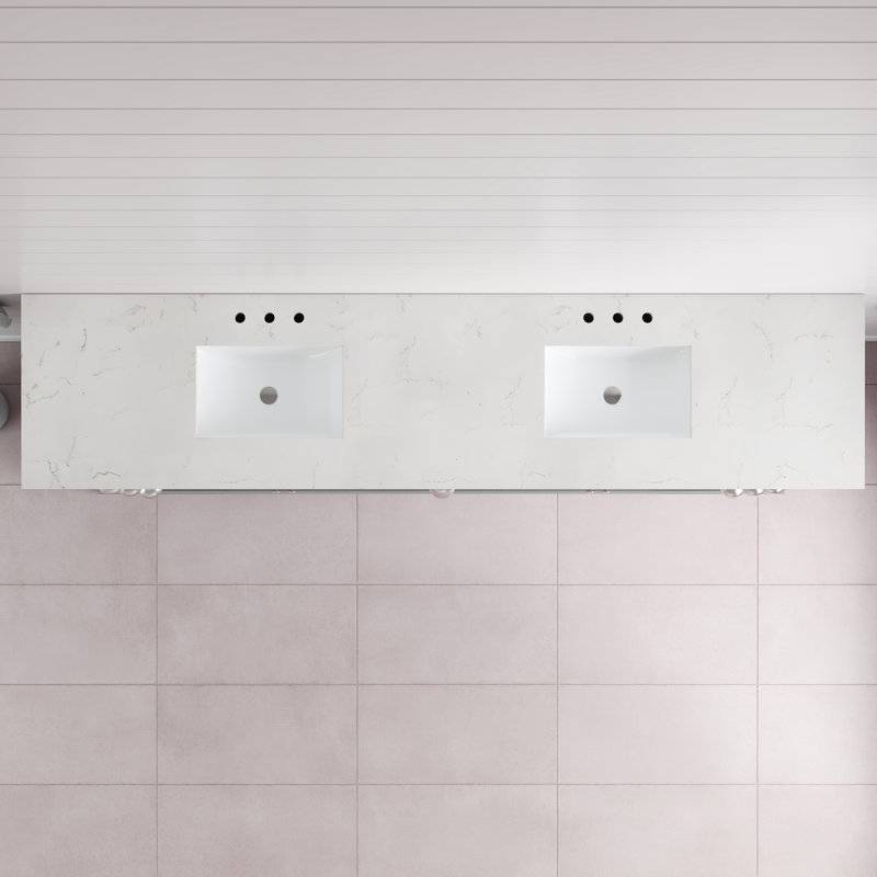 Didomenico Meuble-lavabo double gris avec comptoir en quartz de Carrare et lavabos en porcelaine encastrés
