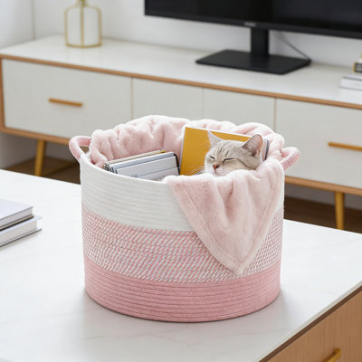 Large Woven Cotton Rope Storage Basket For Blankets, Pillows, And Toys, Decorative Basket For Living Room, Nursery, And Laundry, Natural Handwoven Organization