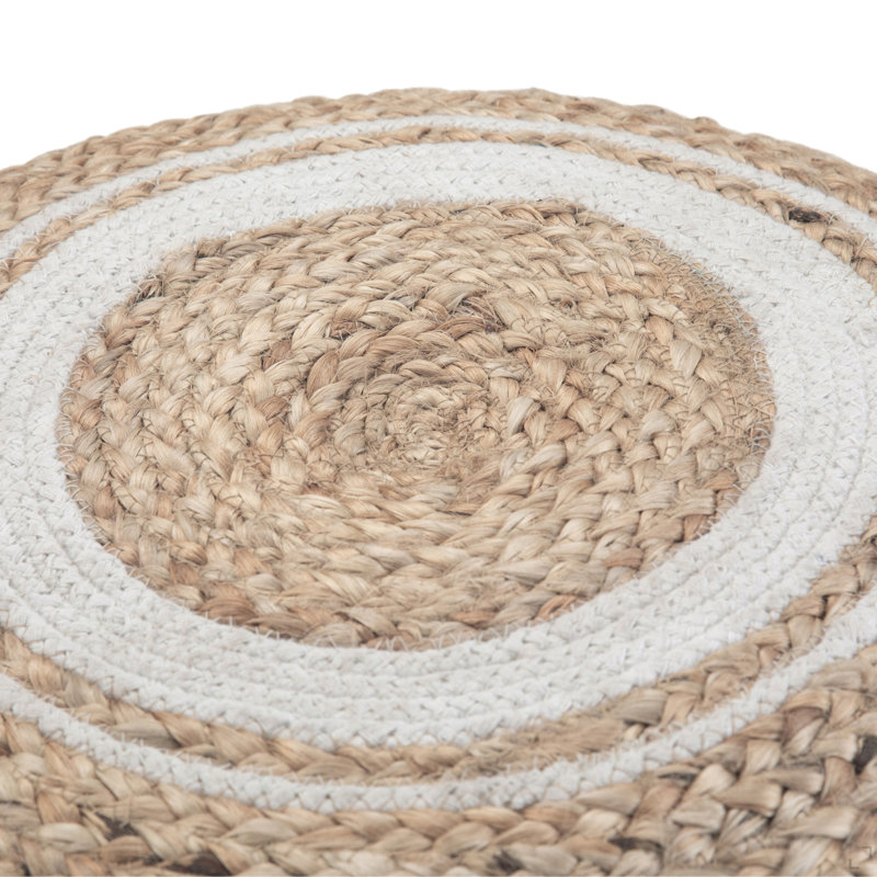 18 Inch Wide Round Braided Pouf In Natural Jute And Cotton