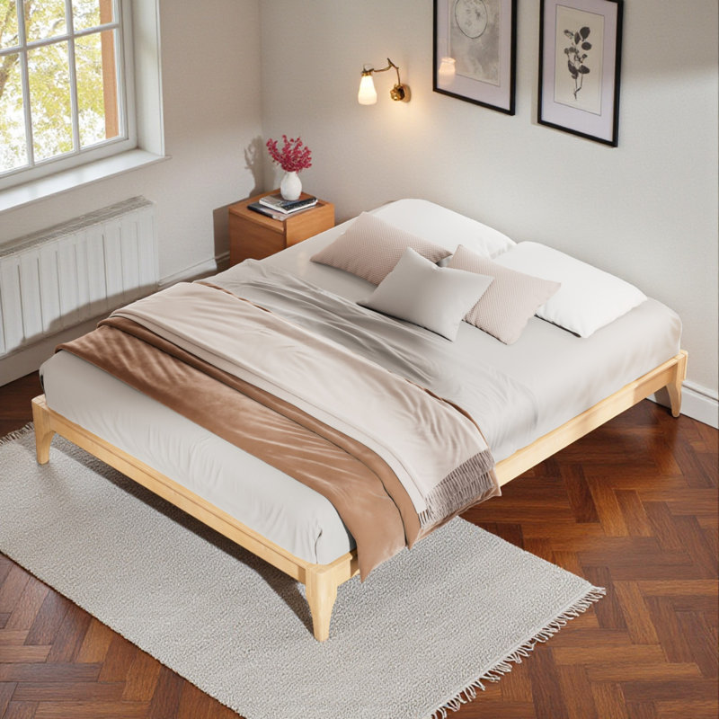 Base de lit plateforme en bambou - Support de lattes robuste, aucun sommier nécessaire, Naturel, Grand