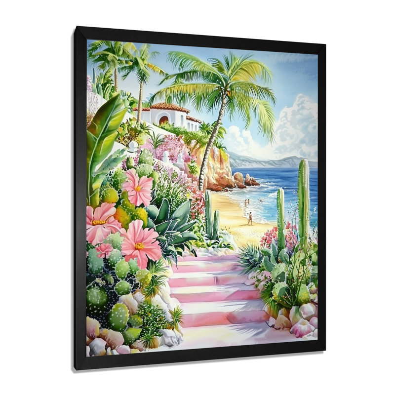 Mexican Beach Scene In Tulum II - Mexico Canvas Print, 20" H x 12" W, Single Picture Framed Print without Mat, Black