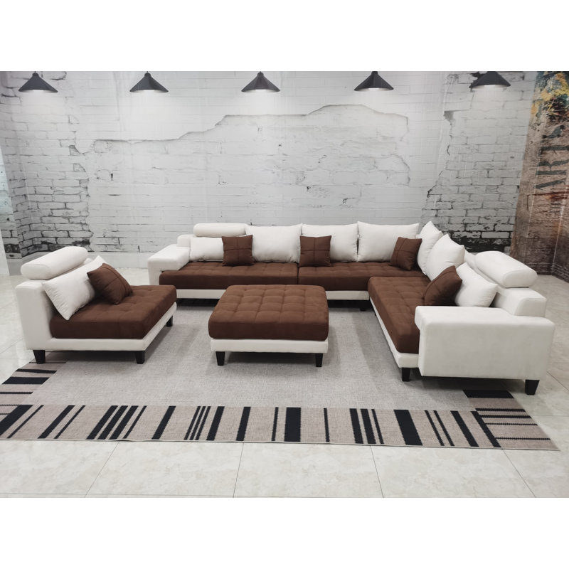 Mandey Upholstered Sectional Reversible, Brown/Cream Microfiber/Microsuede