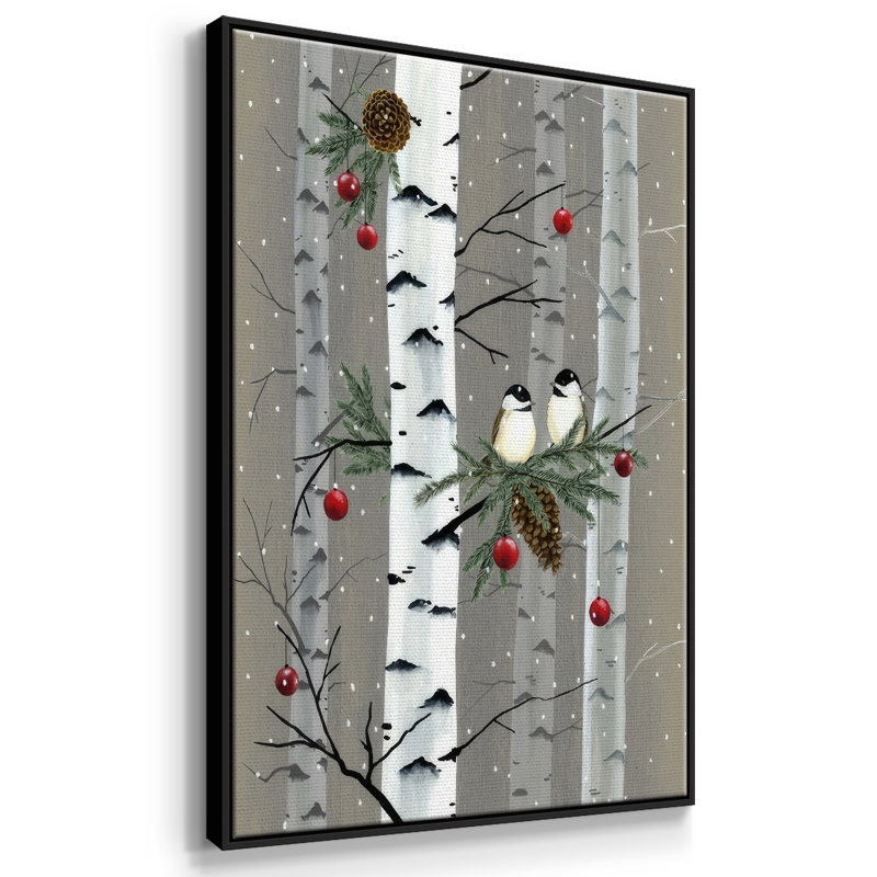 Birch Birds I, reproduction d'art sur toile, Cadre noir, H 37 po x l 25 po x P 1,5 po