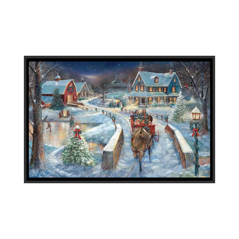 «Evening Sleigh Bells» par Ruane Manning - reproduction d'art, H 40 po x l 60 po x P 1,5 po, Toile avec cadre noir, Aucun mat