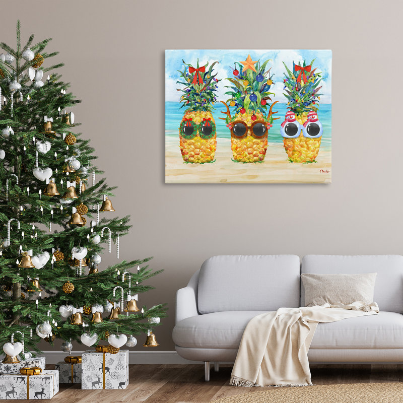 «Christmas Cool Pineapples», art mural sur toile par Paul Brent, H 36 po x l 48 po