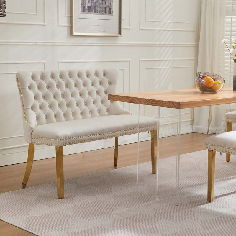 Banc en velours pour causeuse double, Beige, Doré
