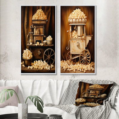 Vintage Popcorn Machine Vibes - ensemble de 2 impressions sur toile Popcorn