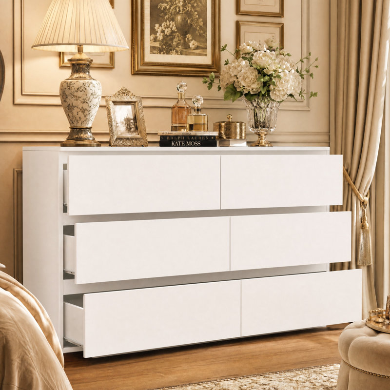 Commode 6 tiroirs avec rangement solide, Blanc