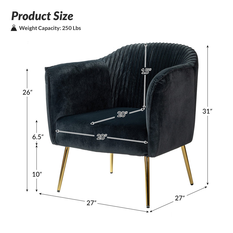 Fauteuil demi-tonneau en velours capitonné Ratzlaff, Velours noir
