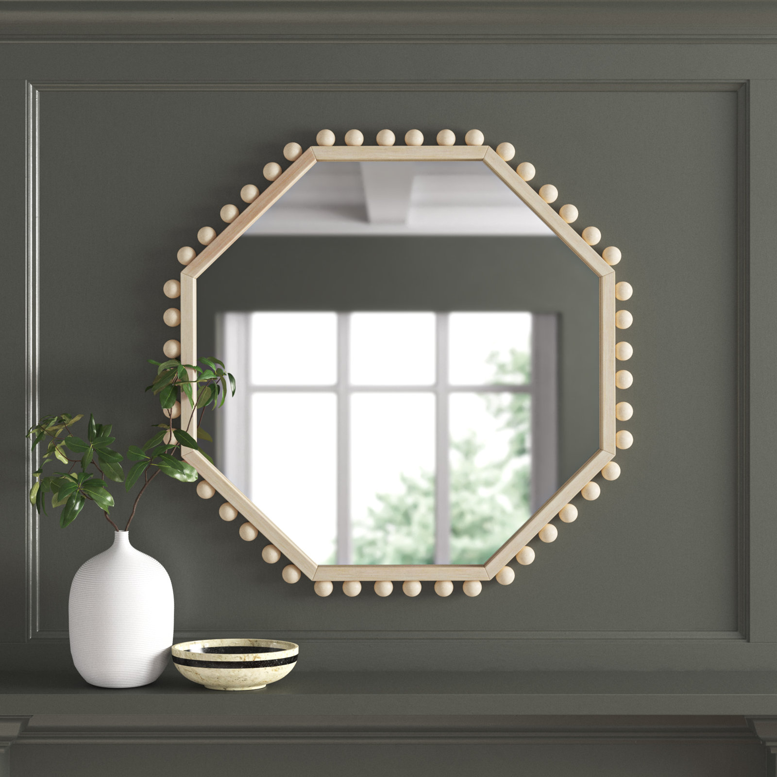 Waltham Solid Wood Octagon Mirror, Natural