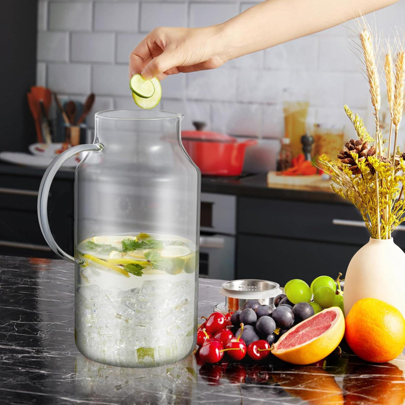 Carafe en verre de 1 gallon avec couvercle et bec en verre pour carafe en verre pour réfrigérateur