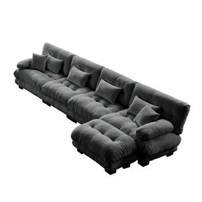 Free Combination, Modular Sectional Sofa,L Shaped Couch For Living Room, 4-Seater Comfy Cloud Couch With Convertible Ottoman, , Chenille