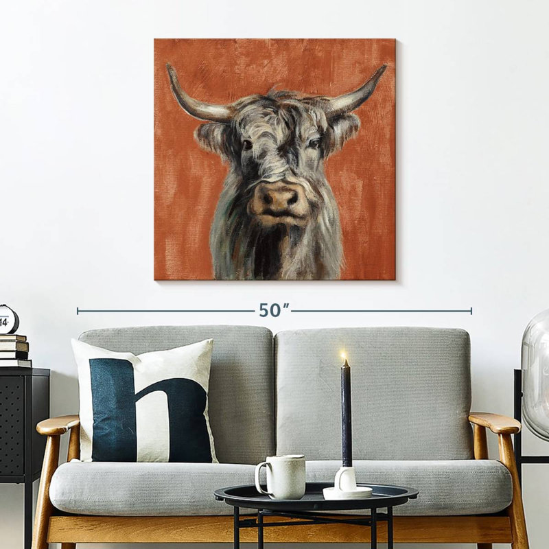 Brampt Highland Cow sur terre cuite, H 30 po x l 30 po