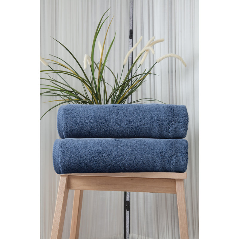 Dinis Luxury Turkish Cotton Bath Sheet Set, Midnight Blue, Bath Towel - 2 Pack