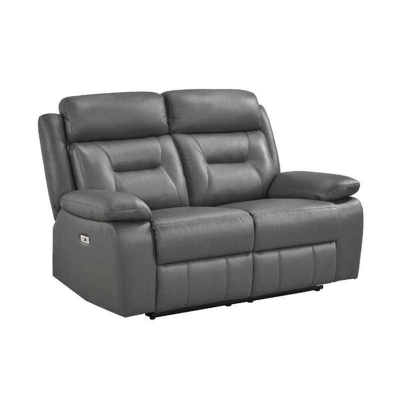 Causeuse inclinable Conia, cuir, USB, 63 po, Gris foncé, Électrique - Bouton-poussoir
