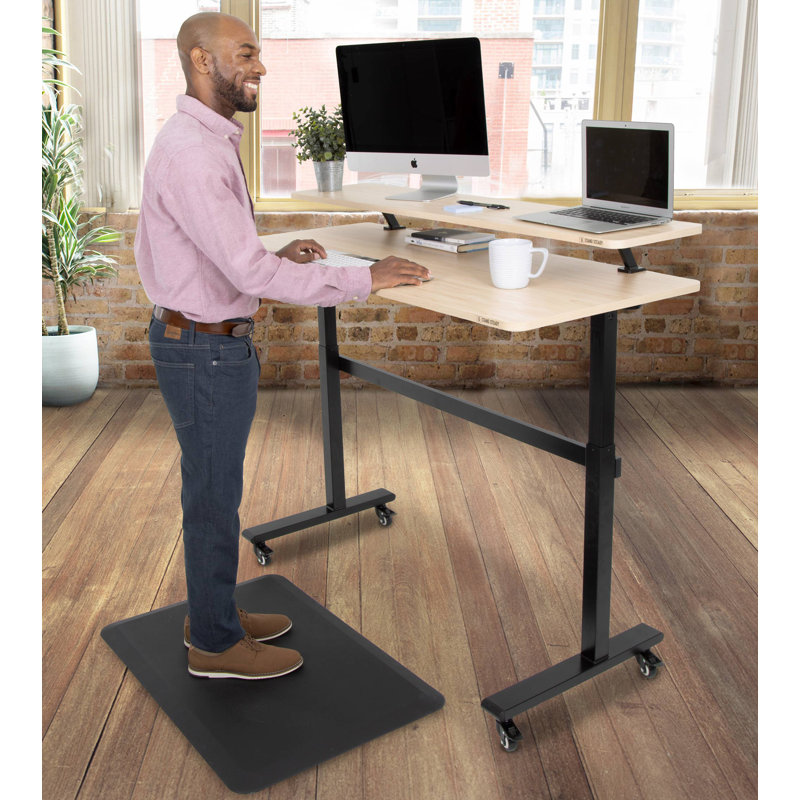 Tranzendesk Adjustable Metal Base Standing Desk, Maple/Black