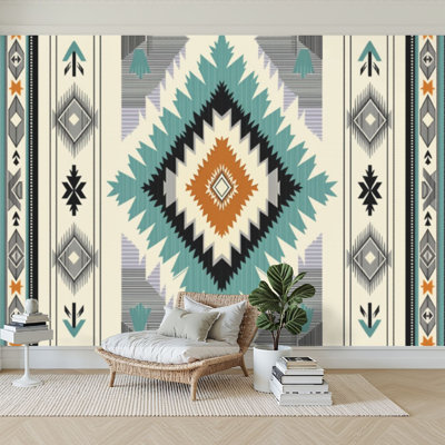 Wall Mural Peel and Stick Wallpaper Navajo tribal seamless Native American ornament Ethnic South Western Self-Adhesive Removable Contact Paper Wall Decor for Living Room Bedroom 100"H x 144"W