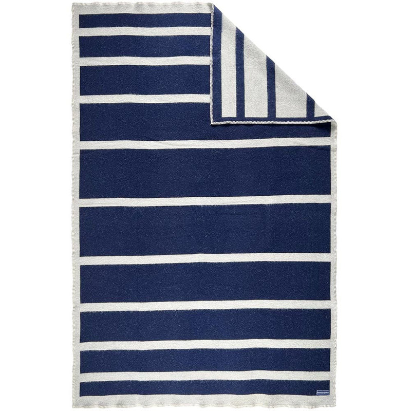 Jeté réversible en laine à rayures, Bleu marine